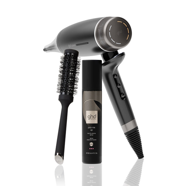 NOUVEAU TRIO SÈCHE-CHEVEUX ULTRA RAPIDE GHD SPEED + SPRAY VOLUME + BROSSE RONDE TAILLE 2